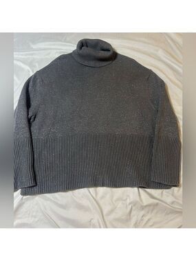 Gap 24/7 Split Hem Turtle Neck Pull Sweater Silver Lurex Womens XS